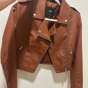 7 For All Mankind Brown Leather Moto Jacket